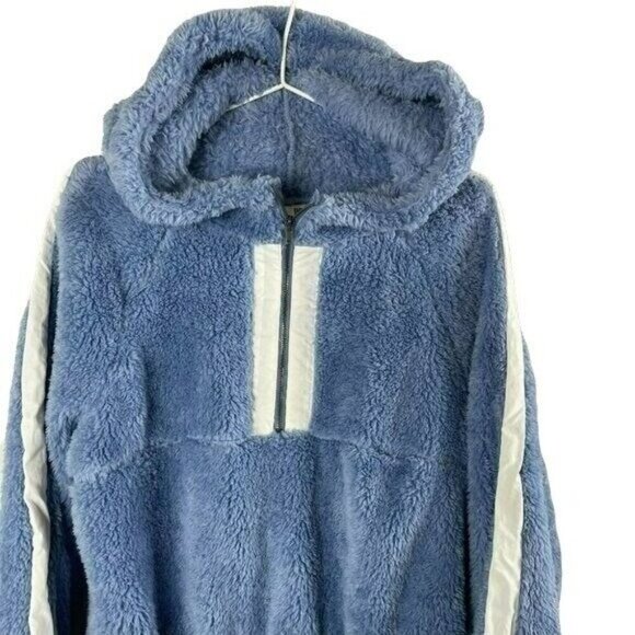 BP Womens Fuzzy Hooded Pullover Sweatshirt Blue & White Size S - Picture 8 of 8